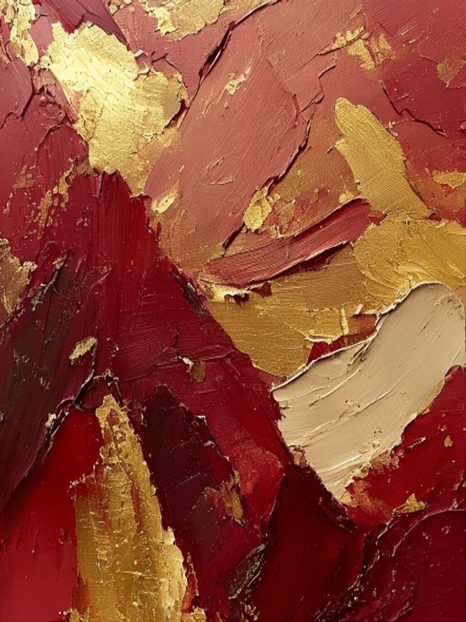 Terra Aurea &mdash; palette-knife impasto abstraction in red and gold
